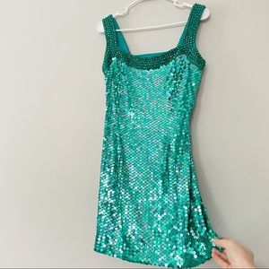 VINTAGE Sequined Beaded Green Night Dress